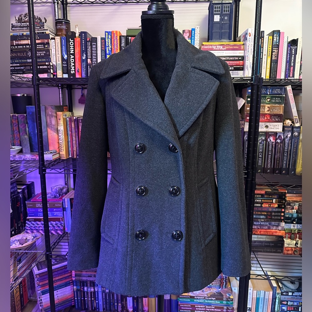 Anne Klein Charcoal Double-Breasted Pea Coat
